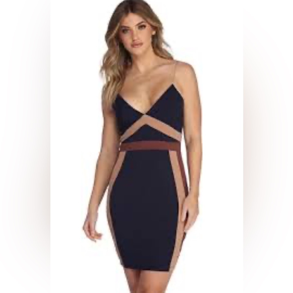 Windsor Navy Blue Color Block Mini Dress Bodycon Party Office Stretchy Women’s M